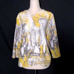 Onque Casuals Gray, White, & Yellow New York Skyline Button Up Jacket Size M